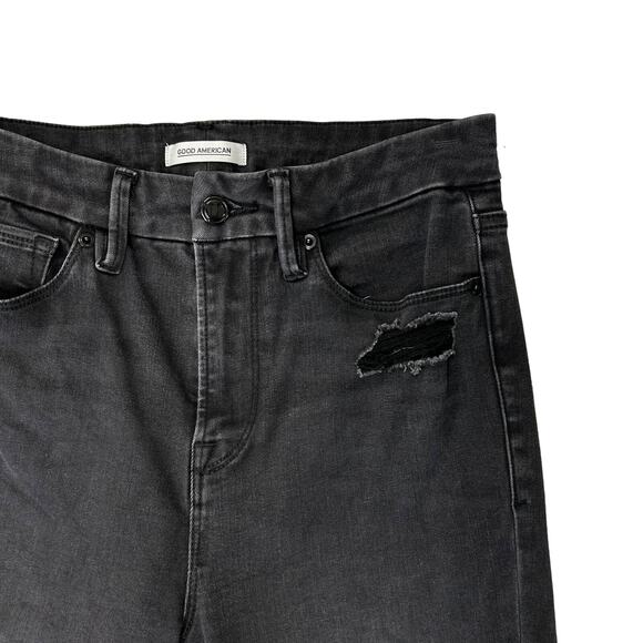 Good American Black Good Waist Crop Distressed Jeans Womens 6 / 28 - Picture 2 of 5